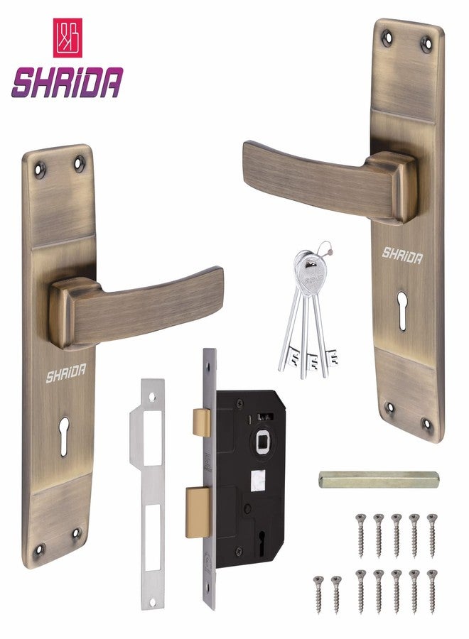 شريدا طقم مقبض قفل باب فولاذي من شريدا مع جسم قفل نحاسي مع 3 مفاتيح / أقفال أبواب نقر للباب الرئيسي / قفل باب غرفة النوم / أقفال الأبواب الرئيسية للمنزل (تشطيب عتيق، 552) - Image 3